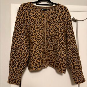 Marled Leopard Print Cardigan - Black and Tan